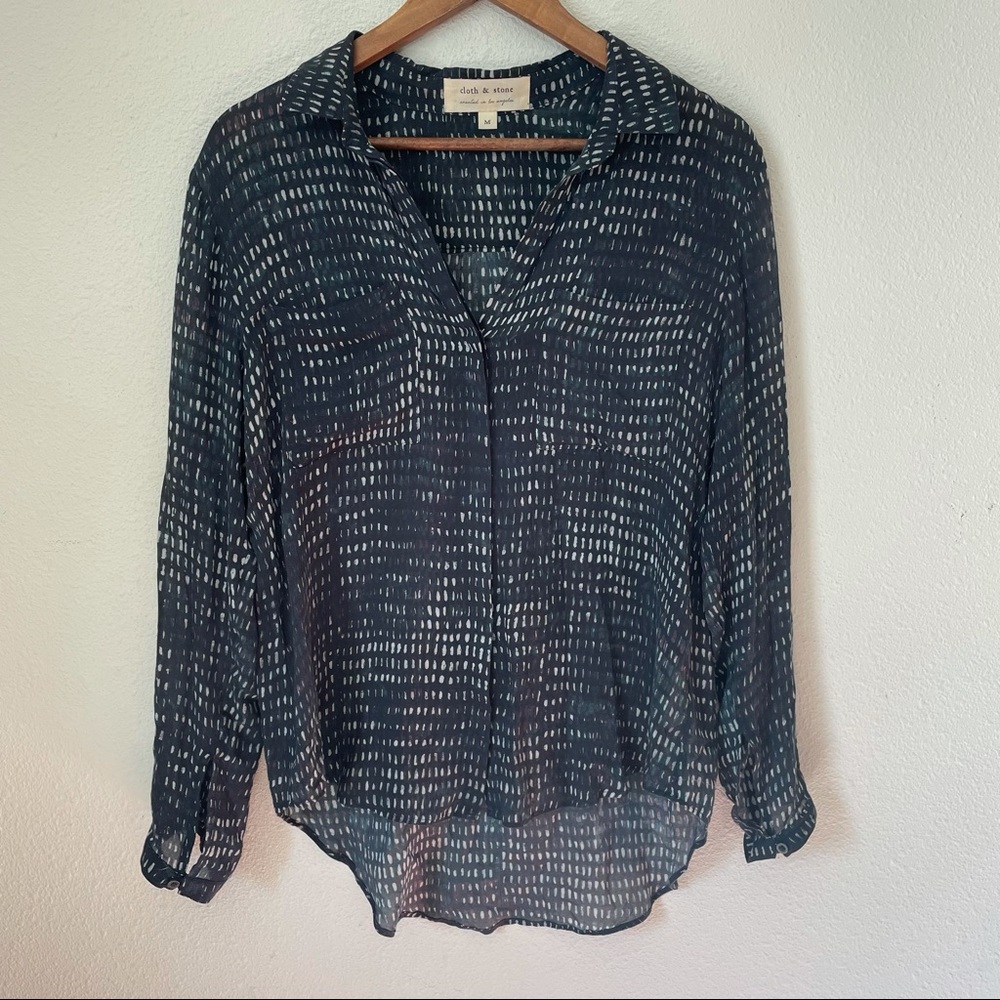 Anthropologie Cloth & Stone Sheer Long Sleeve Button Up Shirt Medium